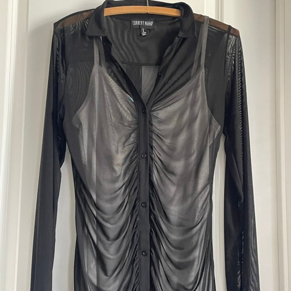 DOLLS KILL- CURRENT MOOD Mini Mesh black Dress with white tank top slip Black L